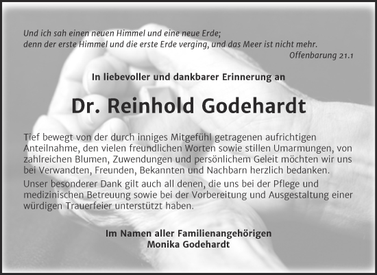 Traueranzeige von Reinhold Godehardt von Trauerkombi Bernburg