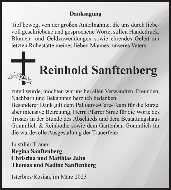 Traueranzeige von Reinhold Sanftenberg von Volksstimme Zerbst