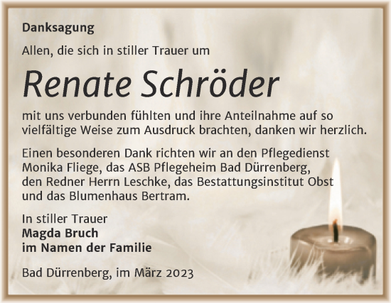 Traueranzeige von Renate Schröder von Trauerkombi Merseburg