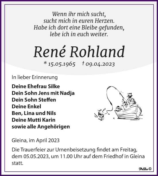 Traueranzeige von Rene Rohland von Trauerkombi Zeitz