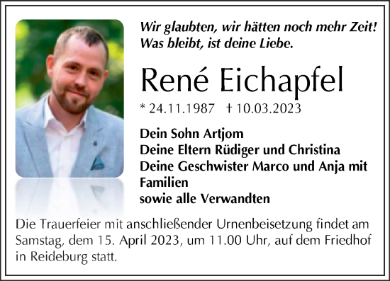 Traueranzeige von René Eichapfel von Mitteldeutsche Zeitung Halle/Saalkreis