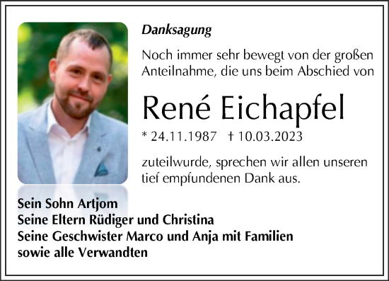 Traueranzeige von René Eichapfel von Mitteldeutsche Zeitung Halle/Saalkreis