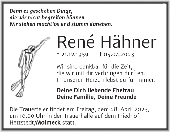 Traueranzeige von René Hähner von Trauerkombi Mansfelder Land