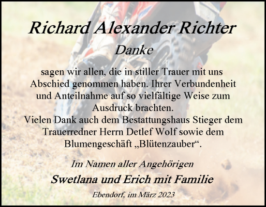 Traueranzeige von Richard Alexander Richter von Volksstimme Magdeburg