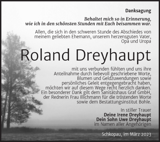 Traueranzeige von Roland Dreyhaupt von Trauerkombi Merseburg