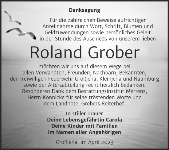 Traueranzeige von Roland Grober von Wochenspiegel Naumburg/Nebra