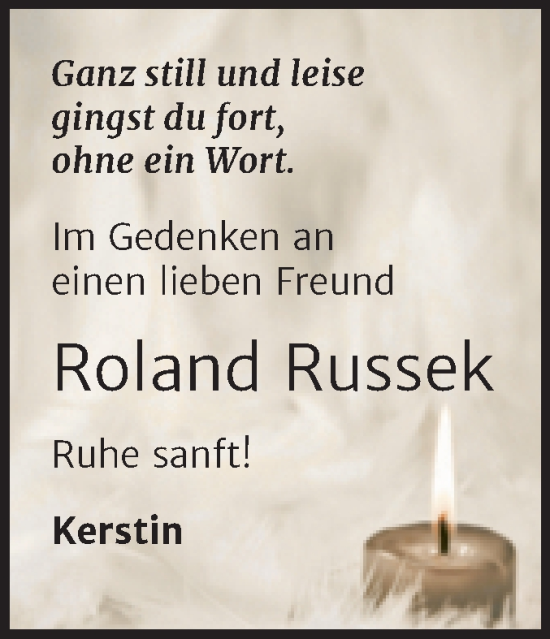 Traueranzeige von Roland Russek von Trauerkombi Zeitz