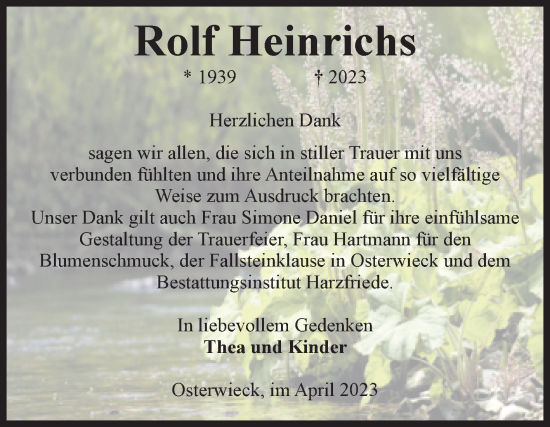 Traueranzeige von Rolf Heinrichs von Volksstimme Halberstadt