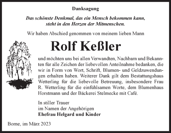 Traueranzeige von Rolf Keßler von Volksstimme Staßfurt