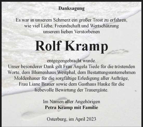 Traueranzeige von Rolf Kramp von Volksstimme Altmark Ost