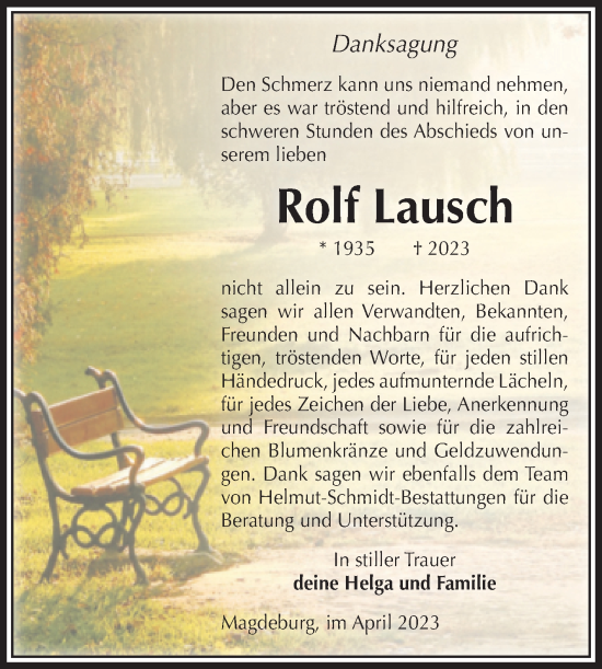 Traueranzeige von Rolf Lausch von Volksstimme Magdeburg