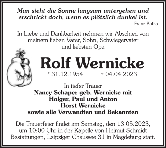 Traueranzeige von Rolf Wernicke von Volksstimme Magdeburg
