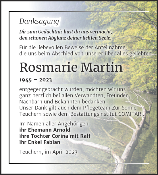Traueranzeige von Rosmarie Martin von Trauerkombi Weißenfels