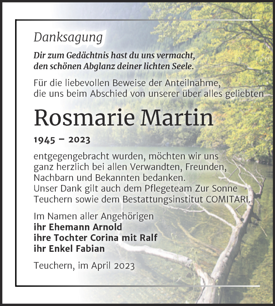  Traueranzeige für Rosmarie Martin vom 29.04.2023 aus Trauerkombi Weißenfels