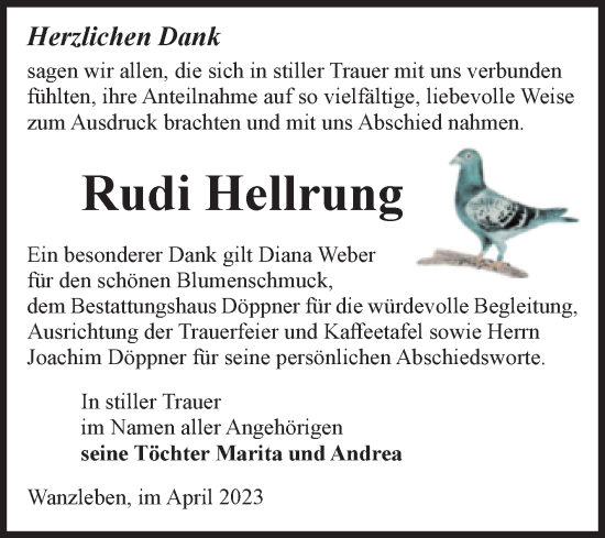 Traueranzeige von Rudi Hellrung von Volksstimme Oschersleben/Wanzleben