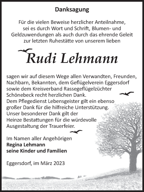 Traueranzeige von Rudi Lehmann von Volksstimme Schönebeck