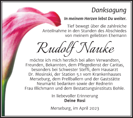 Traueranzeige von Rudolf Nauke von Trauerkombi Merseburg