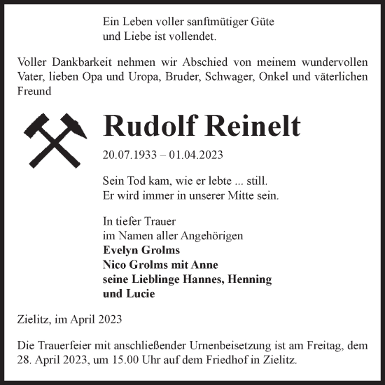 Traueranzeige von Rudolf Reinelt von Volksstimme Haldensleben/Wolmirstedt