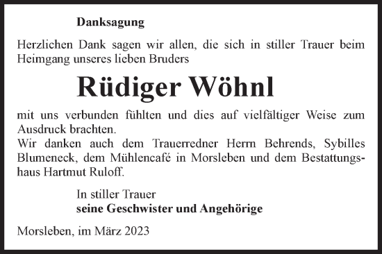 Traueranzeige von Rüdiger Wöhnl von Volksstimme Haldensleben/Wolmirstedt