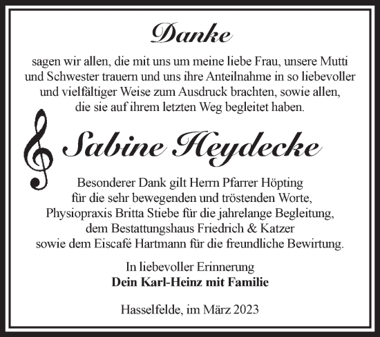 Traueranzeige von Sabine Heydecke von Volksstimme Wernigerode