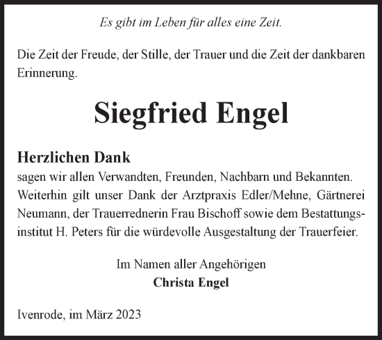 Traueranzeige von Siegfried Engel von Volksstimme Haldensleben/Wolmirstedt