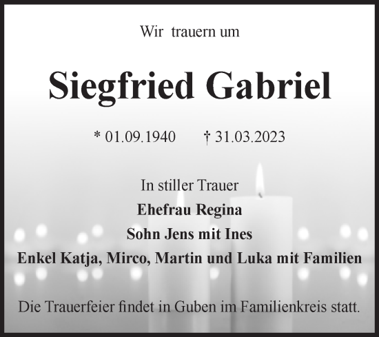 Traueranzeige von Siegfried Gabriel von Volksstimme Altmark West
