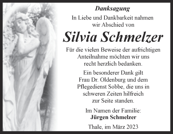 Traueranzeige von Silvia Schmelzer von Trauerkombi Quedlinburg