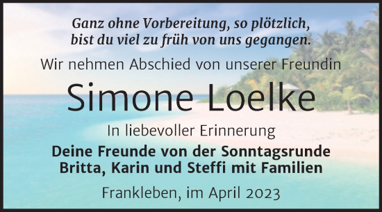Traueranzeige von Simone Loelke von Trauerkombi Merseburg