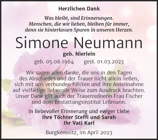 Traueranzeige von Simone Neumann von Trauerkombi Bitterfeld