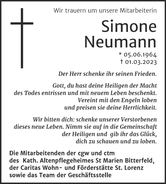 Traueranzeige von Simone Neumann von Mitteldeutsche Zeitung Bitterfeld
