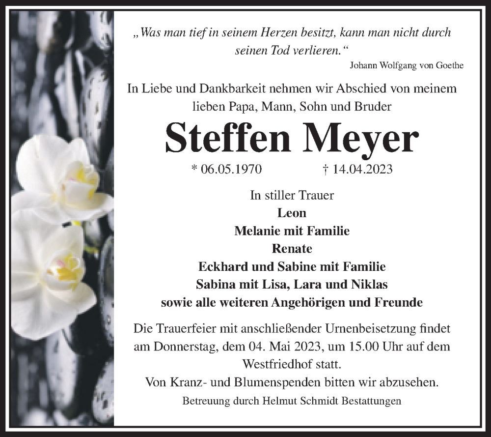  Traueranzeige für Steffen Meyer vom 22.04.2023 aus Volksstimme Magdeburg