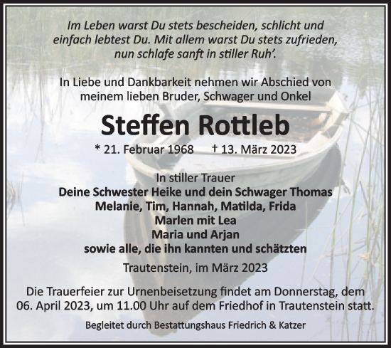 Traueranzeige von Steffen Rottleb von Volksstimme Wernigerode
