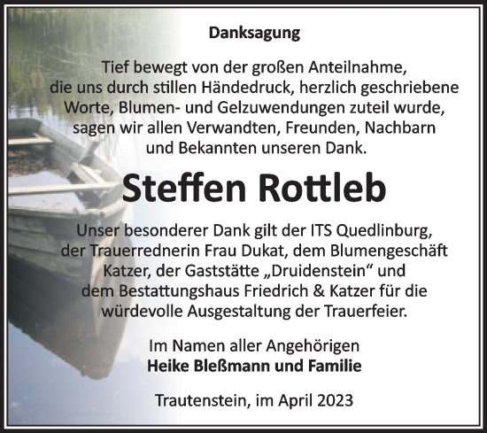 Traueranzeige von Steffen Rottleb von Volksstimme Wernigerode