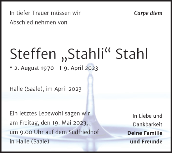 Traueranzeige von Steffen Stahl von Mitteldeutsche Zeitung Halle/Saalkreis