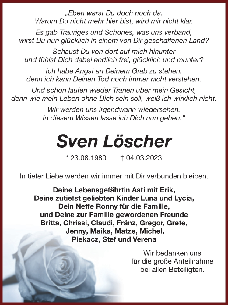  Traueranzeige für Sven Löscher vom 05.04.2023 aus Volksstimme Magdeburg