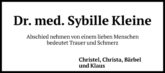 Traueranzeige von Sybille Kleine von Volksstimme Magdeburg