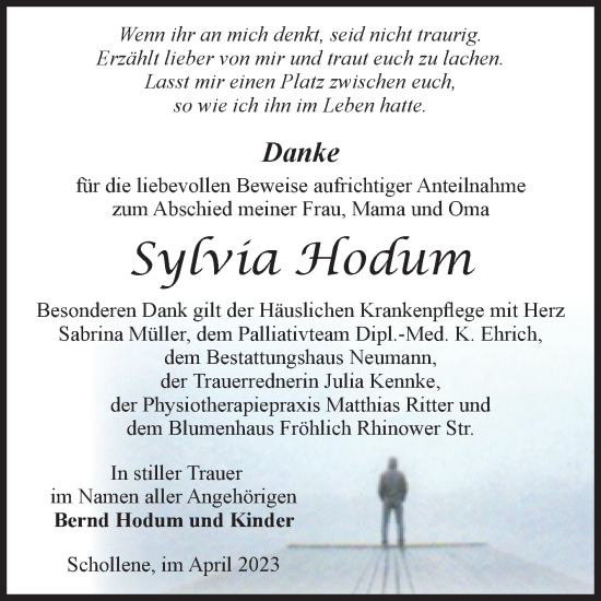 Traueranzeige von Sylvia Hodum von Volksstimme Altmark Ost