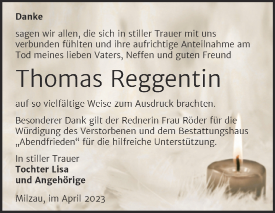 Traueranzeige von Thomas Reggentin von Trauerkombi Merseburg