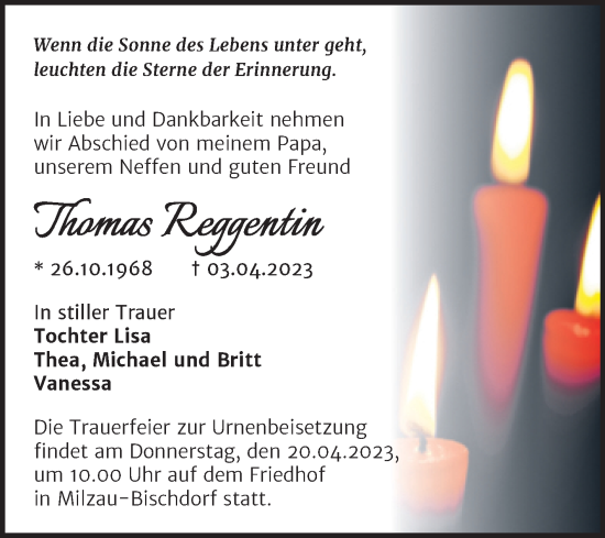 Traueranzeige von Thomas Reggentin von Trauerkombi Merseburg