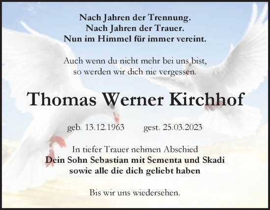 Traueranzeige von Thomas Werner Kirchhof von Trauerkombi Bitterfeld