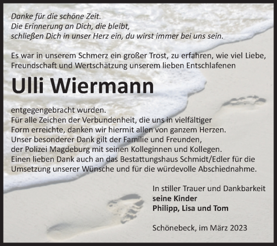 Traueranzeige von Ulli Wiermann von Volksstimme Schönebeck