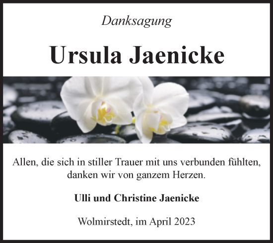 Traueranzeige von Ursula Jaenicke von Volksstimme Haldensleben/Wolmirstedt