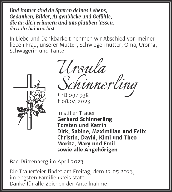 Traueranzeige von Ursula Schinnerling von Trauerkombi Merseburg