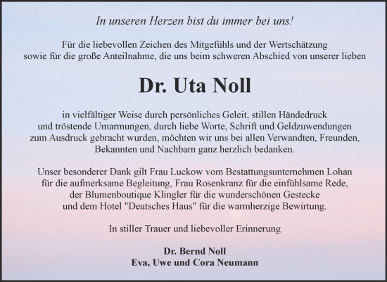 Traueranzeige von Uta Noll von Trauerkombi Bitterfeld