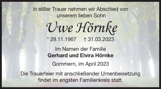 Traueranzeige von Uwe Hörnke von Volksstimme Burg/Genthin