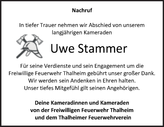 Traueranzeige von Uwe Stammer von Trauerkombi Bitterfeld
