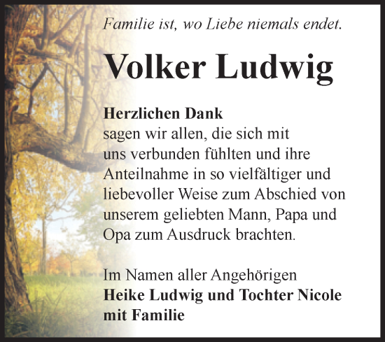Traueranzeige von Volker Ludwig von Volksstimme Wernigerode