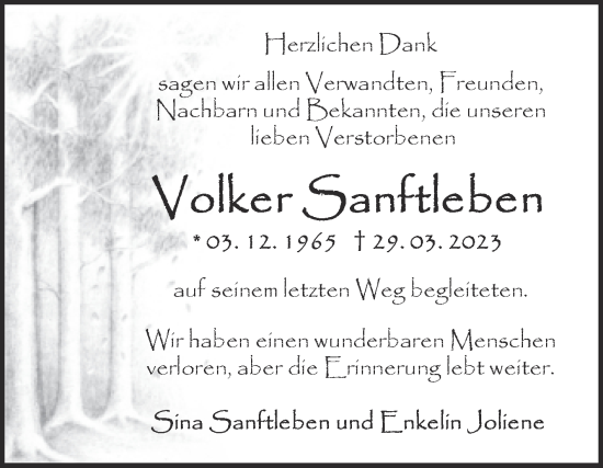 Traueranzeige von Volker Sanftleben von Mitteldeutsche Zeitung Sangerhausen