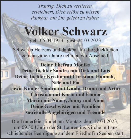 Traueranzeige von Volker Schwarz von Mitteldeutsche Zeitung Halle/Saalkreis
