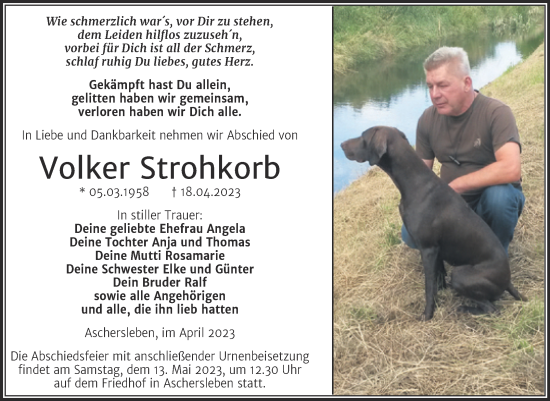 Traueranzeige von Volker Strohkorb von Trauerkombi Aschersleben